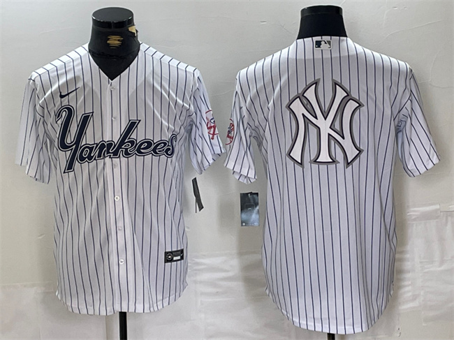 Men's New York Yankees White Team Big Logo Cool Base Stitched Baseball Jersey Men's New York Yankees White Team Big Logo Cool Base Stitched Baseball Jersey
